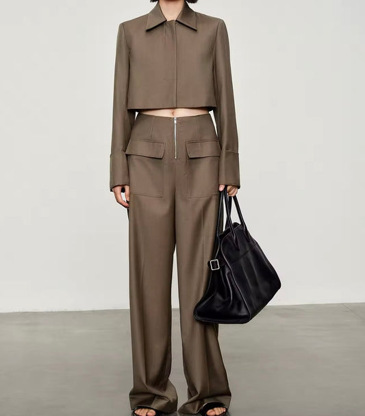 Short Coat & Straight Pants Suit