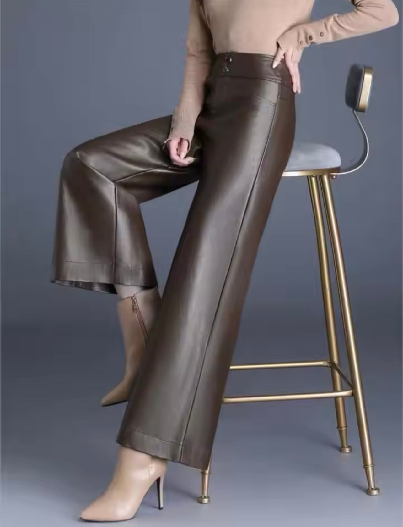 Leather Wed Leg Pants