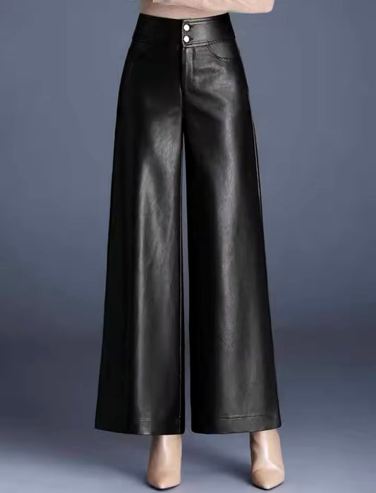 Leather Wed Leg Pants