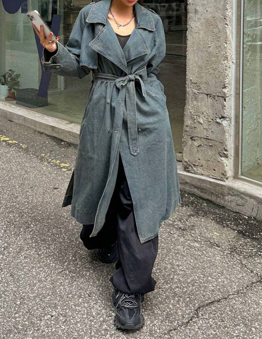 Casual Denim Trench Coat