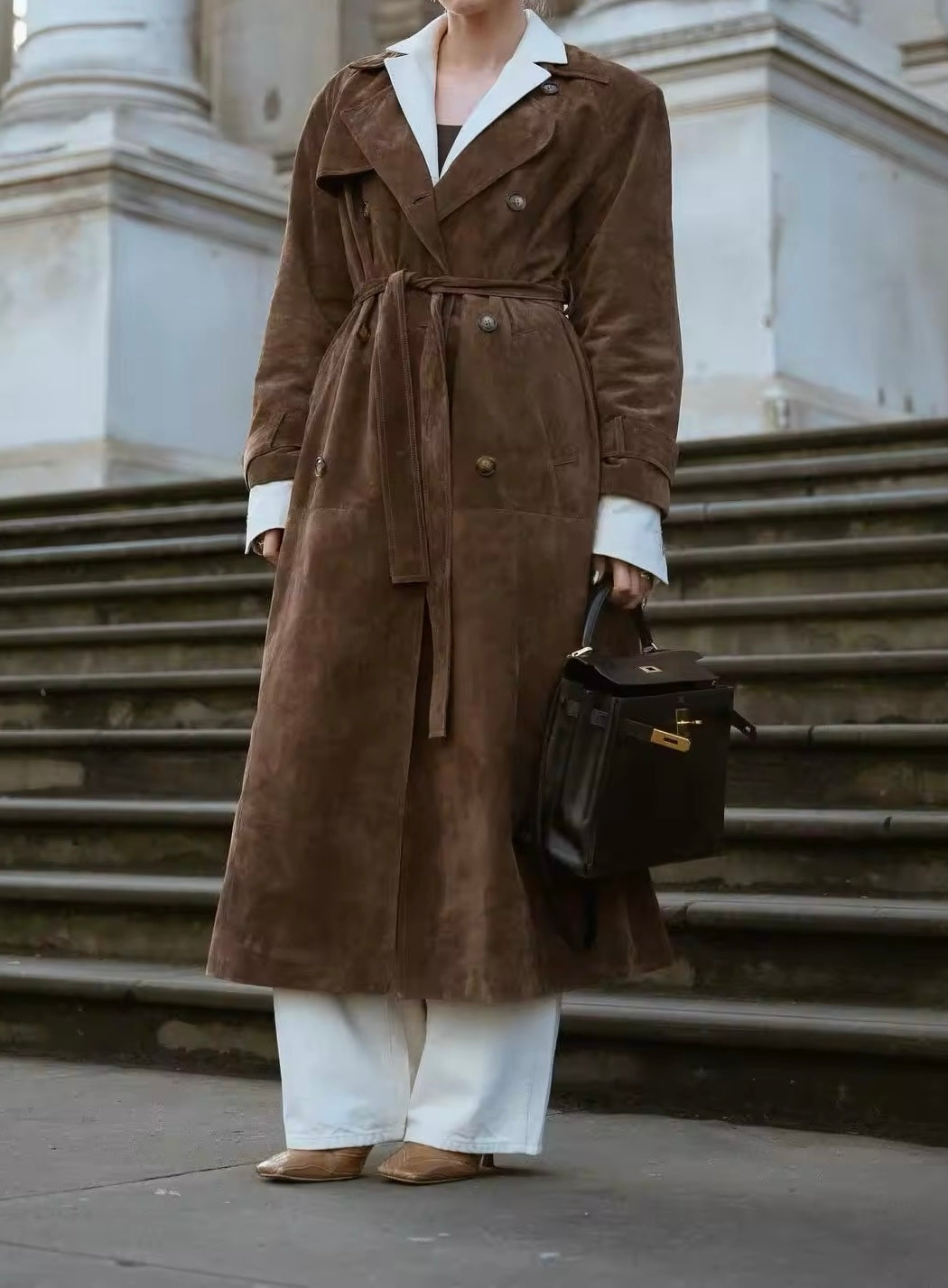 Brown Suede Trench Coat